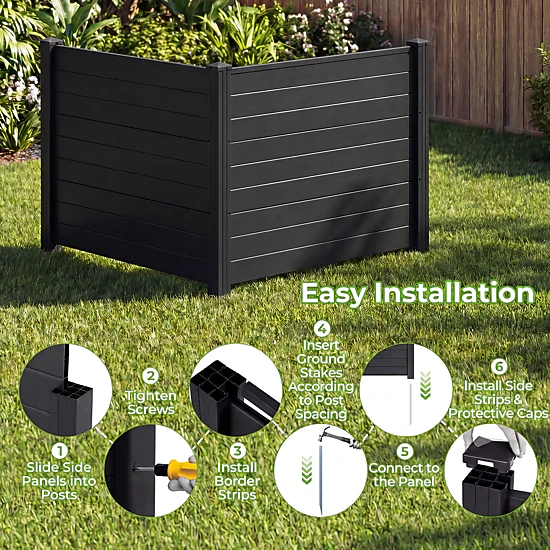SUGIFT Black PVC Outdoor Air Conditioner Fence with 3 20-in Ground ...