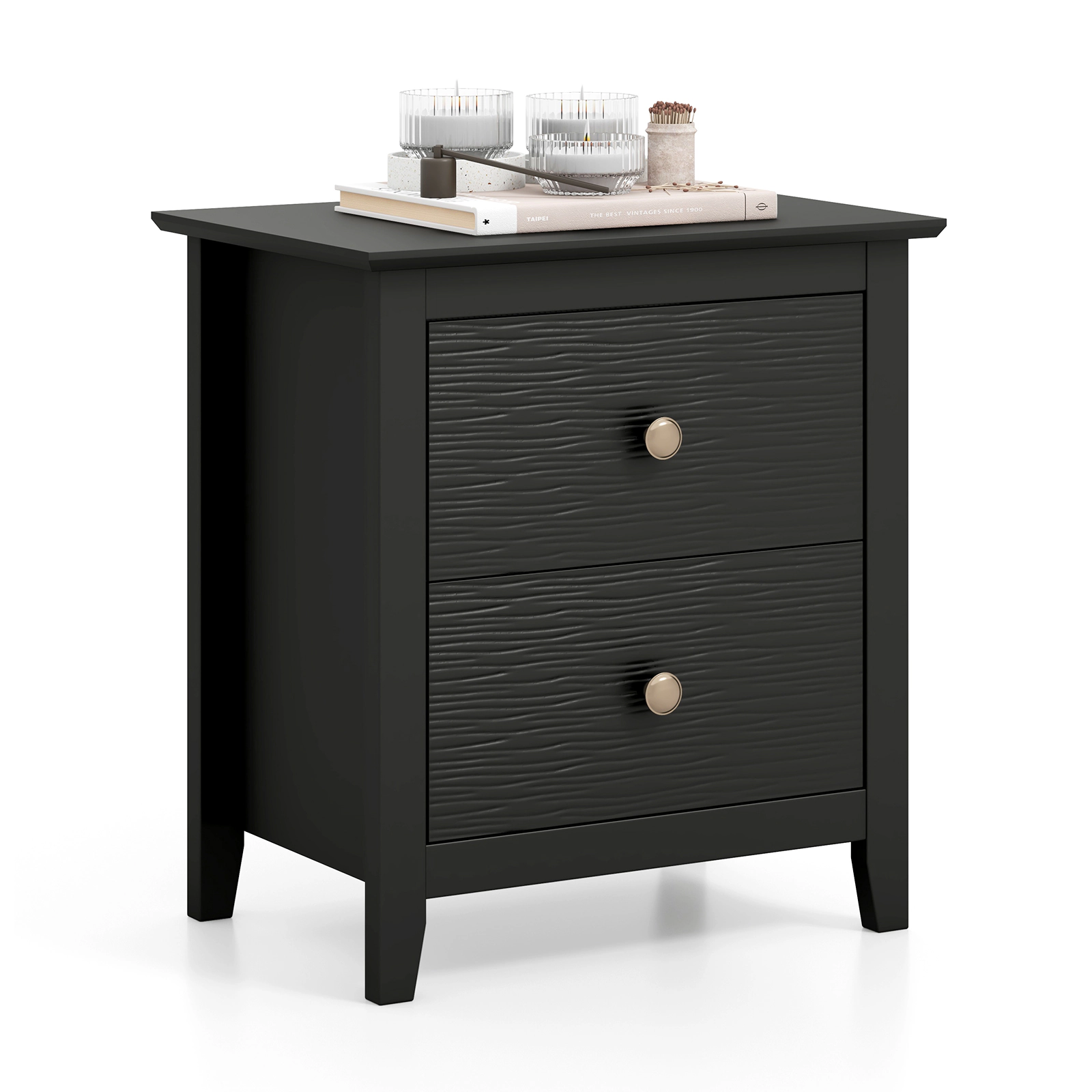 Glintex Modern 2-Drawer Nightstand with Round Metal Knobs for Small Spaces