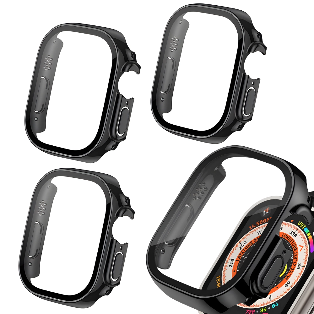 Qixxronics 3PACK Case for Apple Watch Series Ultra 2 49mm, Built-in Tempered Glass Screen Protector