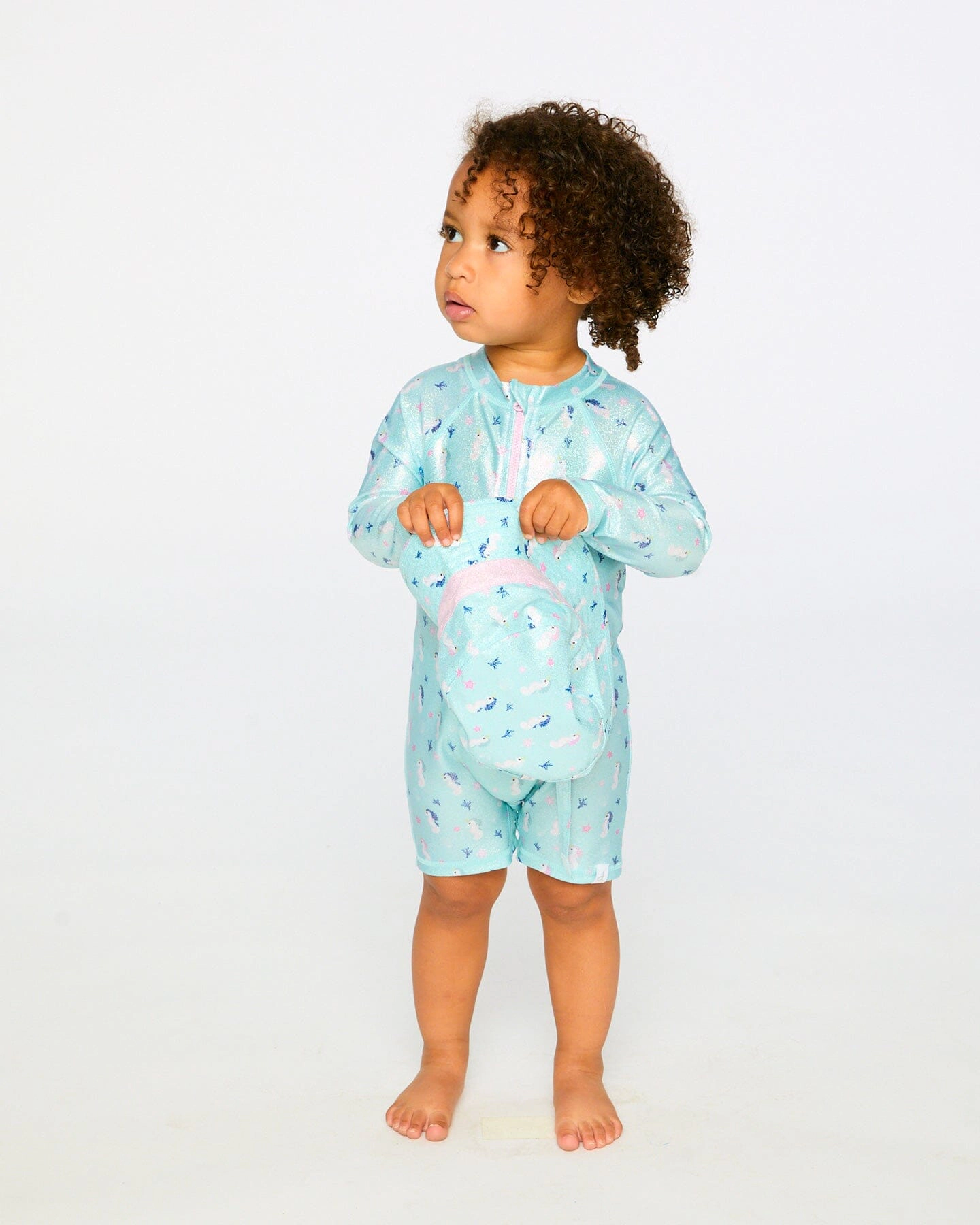 Deux par Girls Toddler One-Piece Long Sleeve Rashguard Seahorse Print
