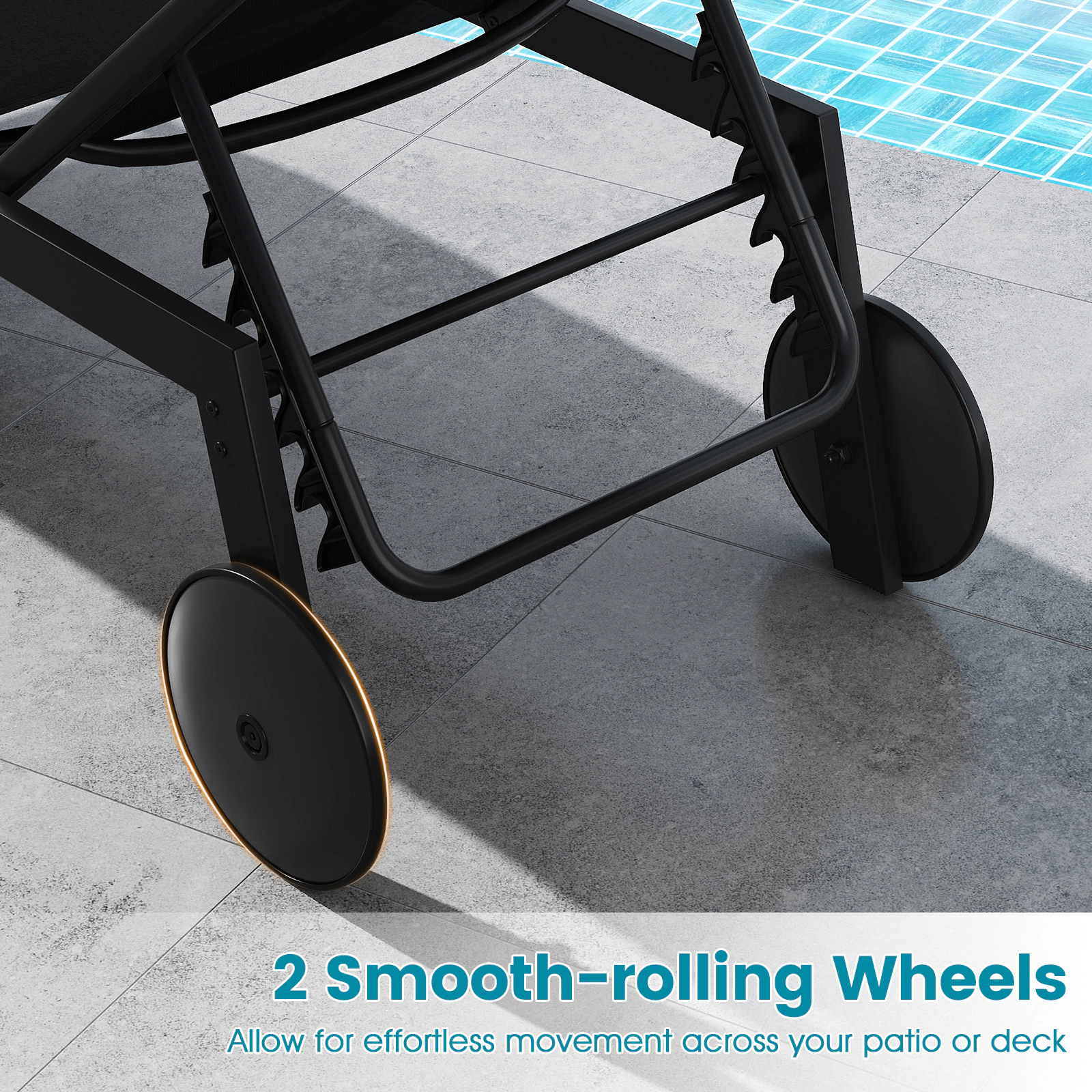 LJG Patio Chaise Lounge Chair with Wheels and 6-Level Adjustable Backrest