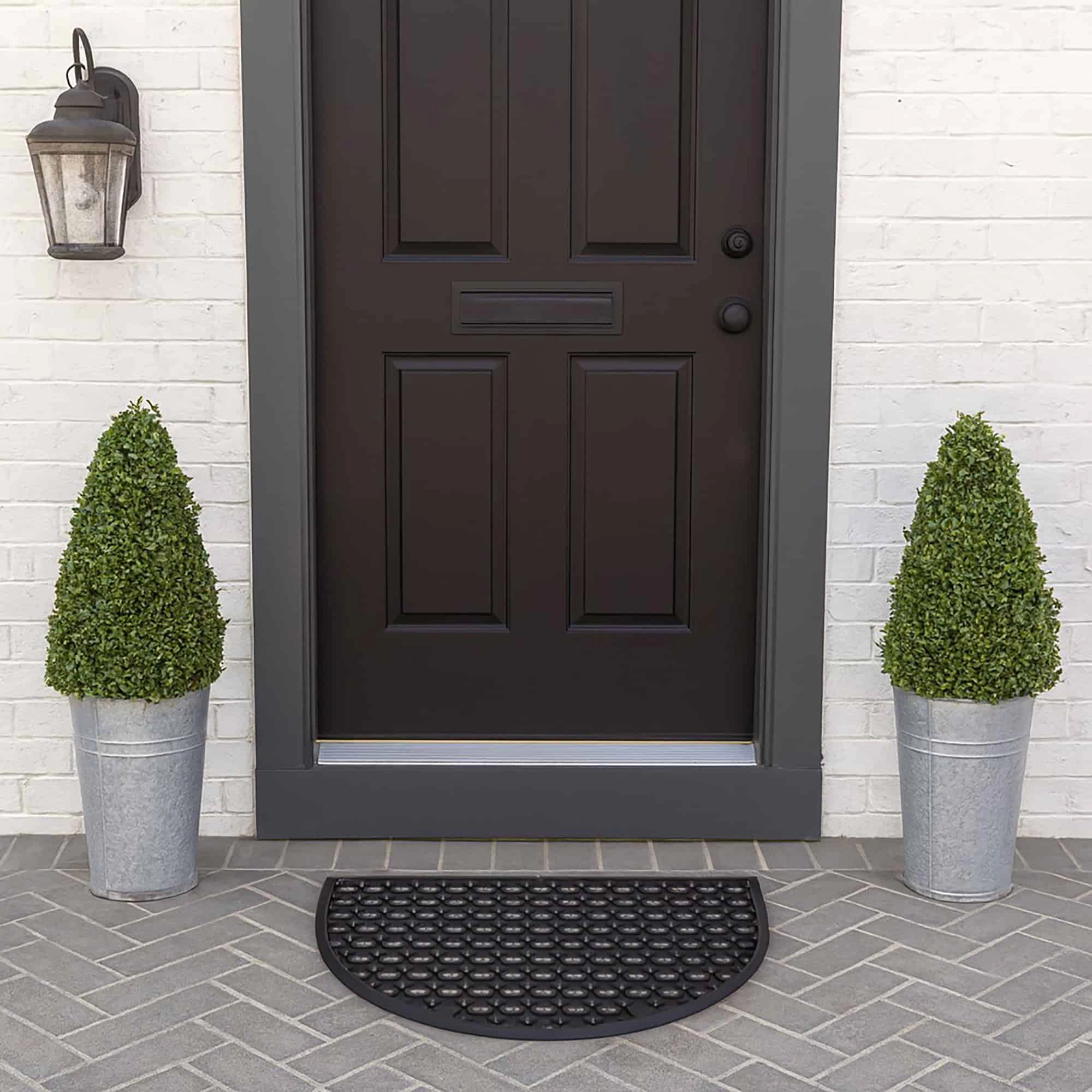 Evideco French Home Goods Black Half Moon Rubber Doormat 23.5 x 15.75 Inches