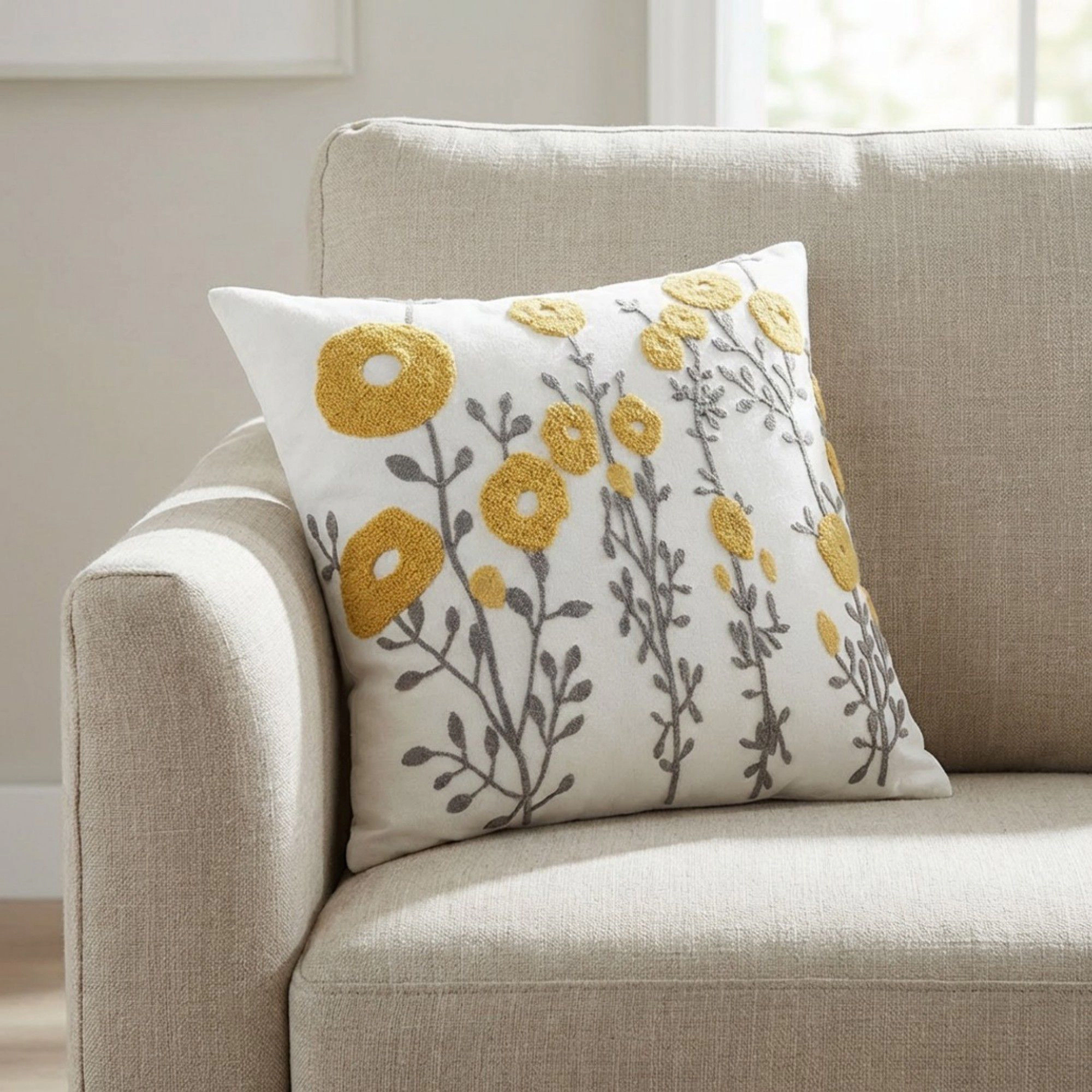 Alilang Unisex Decorative Embroidered Botanical Throw Pillow Cover Textured Fabric Square Cushion Single Pack