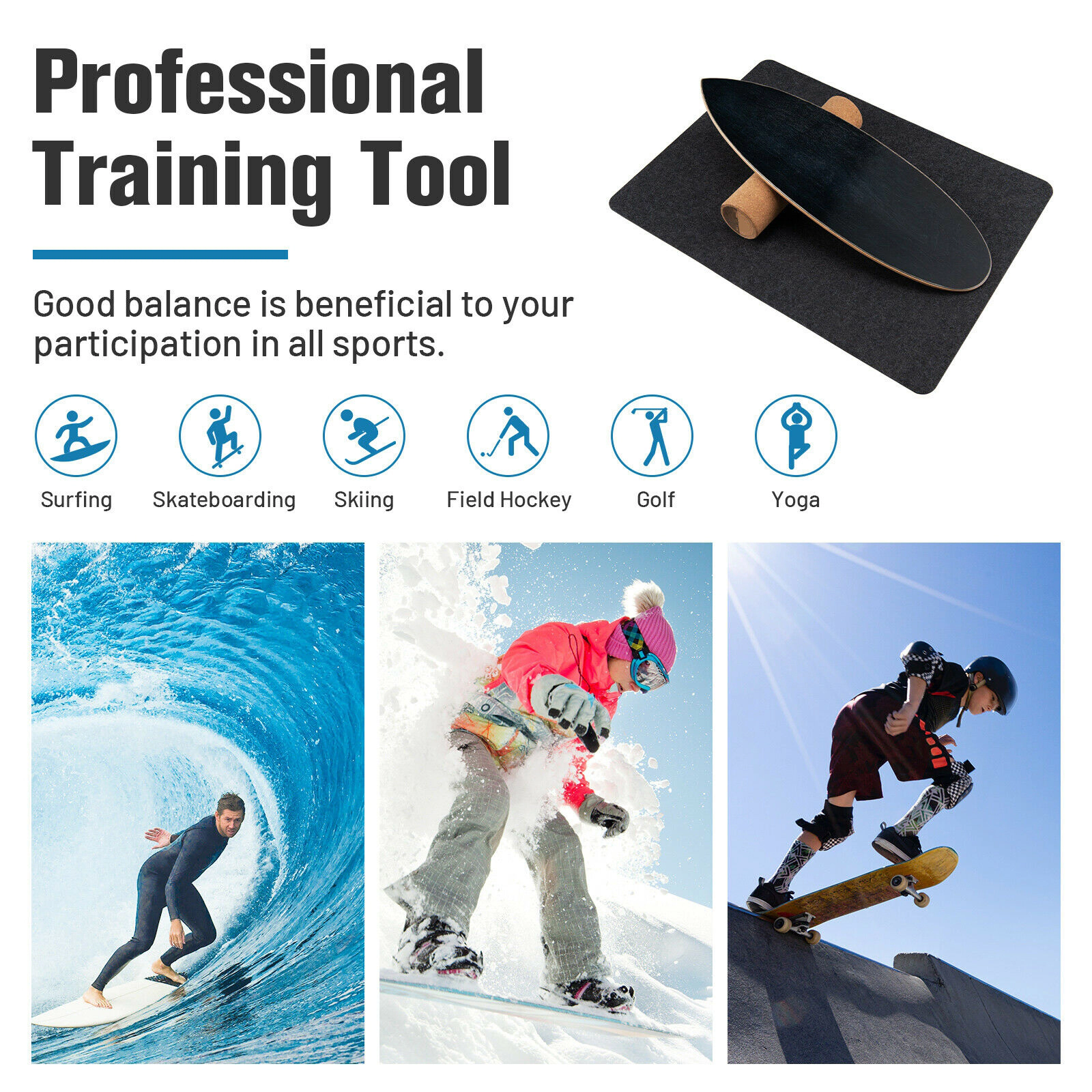 SUGIFT 500-lb Capacity 29.5-in Birch Wood and Cork Balance Board Trainer with Roller and Anti-Slip Mat