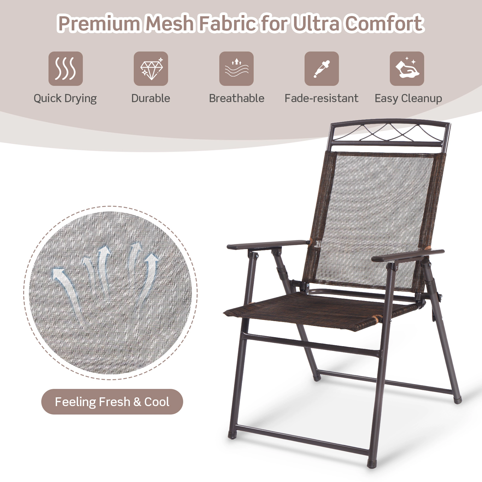 SlickBlue Set of 4 Folding Patio Chairs Steel Frame Camping Lawn Chairs