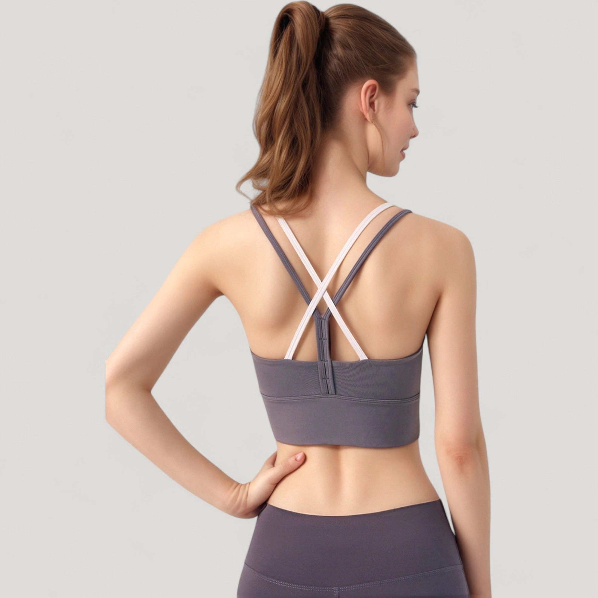 Anna-Kaci Women's Scoop Neck Sports Bra with Double Strap Back and Soft Stretch Fabric
