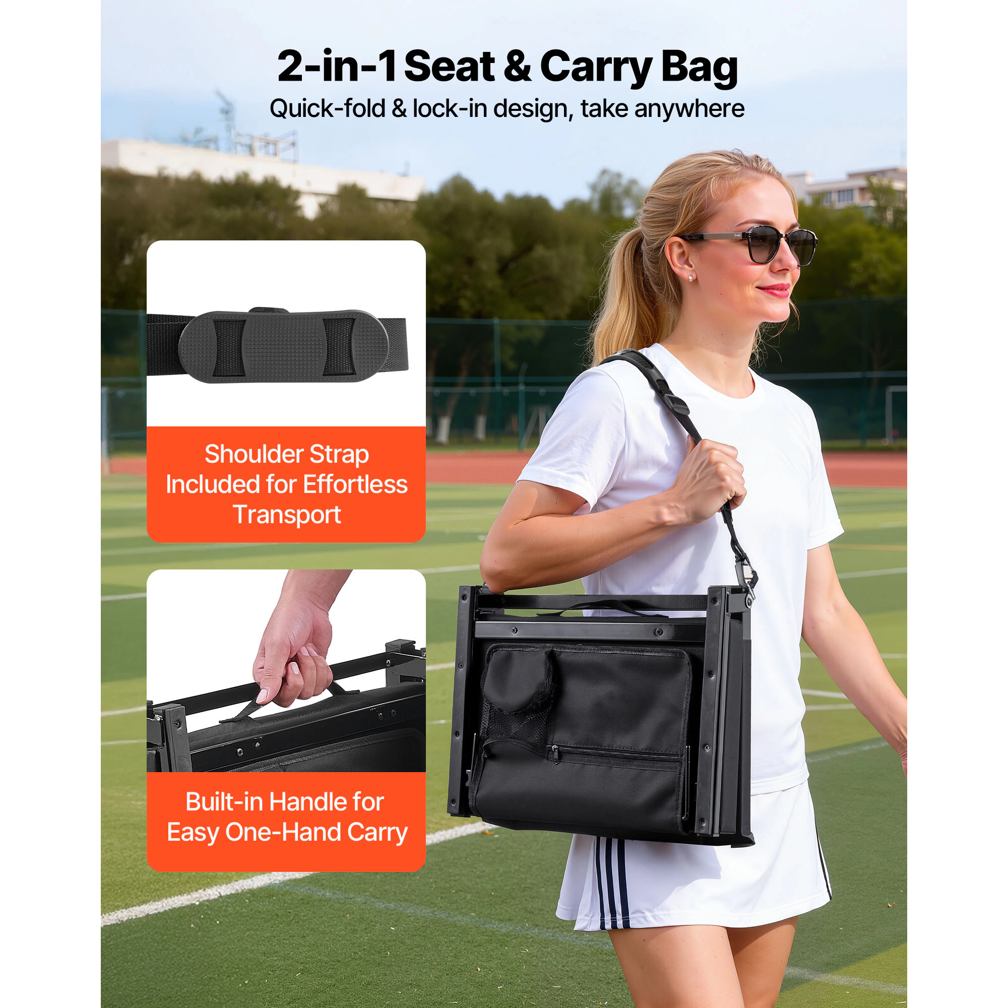 HONGGE Stadium Seat Folding Bleacher with Back Support and Thick Cushion Padded Seats for