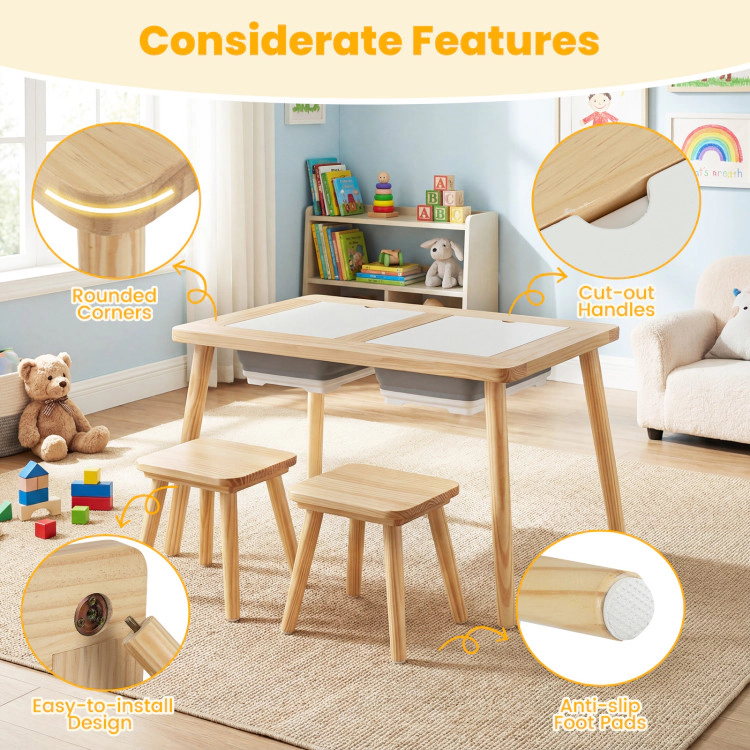 Hivvago Wooden Kids Activity Table Set With 2 Foldable Storage Bins