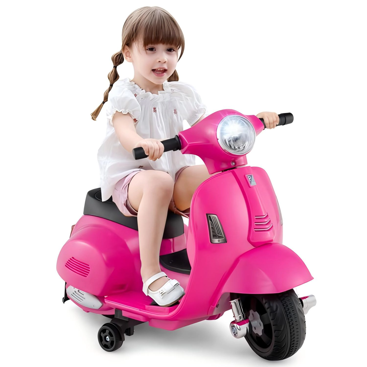 SUGIFT Toddler Pink 6V Ride On Motorcycle with LED Headlight and Training Wheels 26-in W 55-lb Rider Capacity