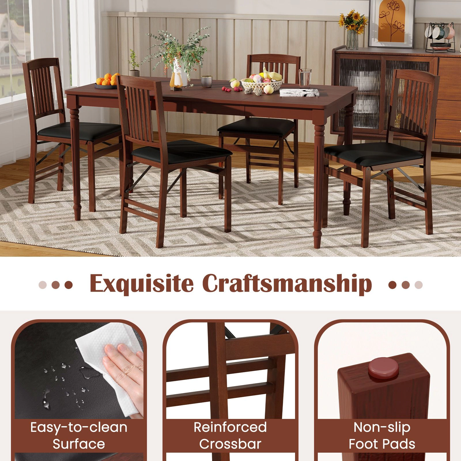 SlickBlue Folding Kitchen Dining Chairs With Padded Seat Set of 2