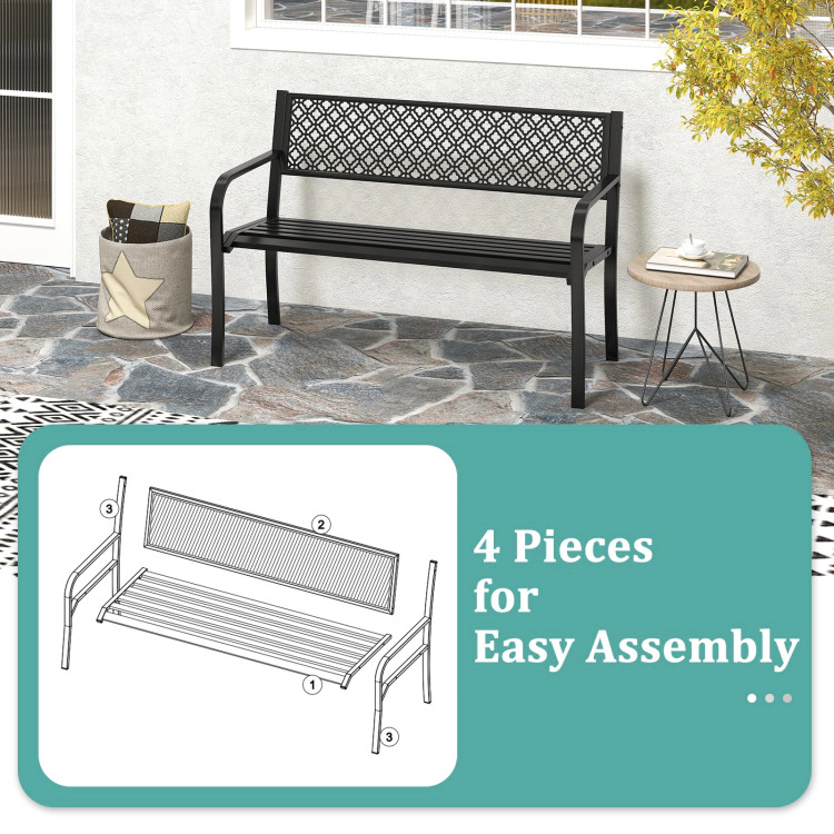 Hivvago 50 Inches Outdoor Garden Bench With Geometric Lattice Backrest And Slatted Seat
