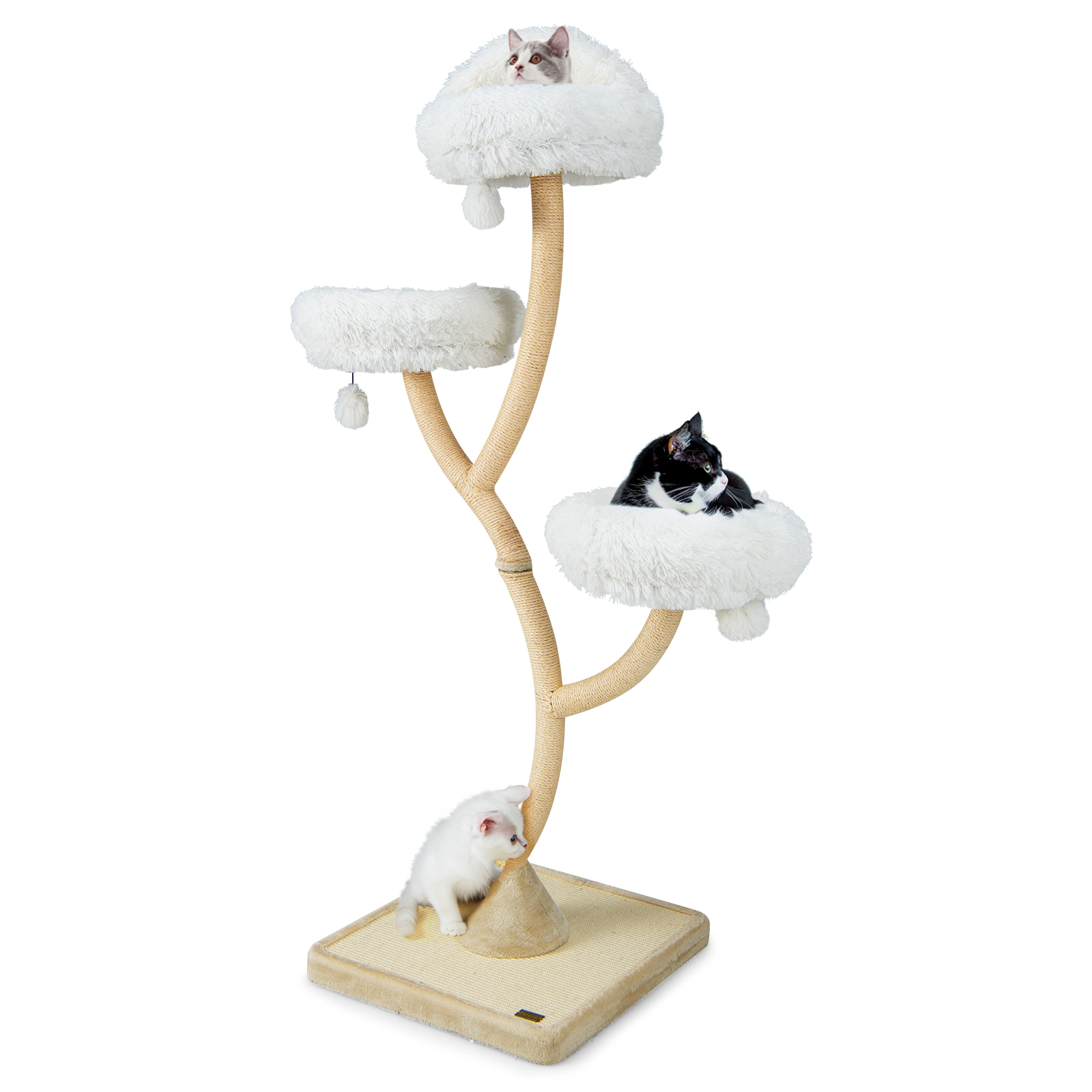 SUGIFT 70-in Tall Cat Tree Tower with Curved Metal Frame Three 16-in Round Perches and Sisal Posts