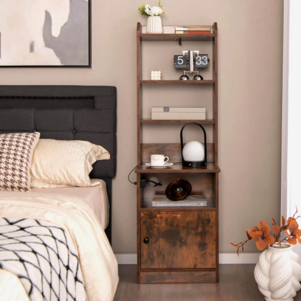 Hivvago 6-Tier Bookshelf with Charging Station and Cabinet