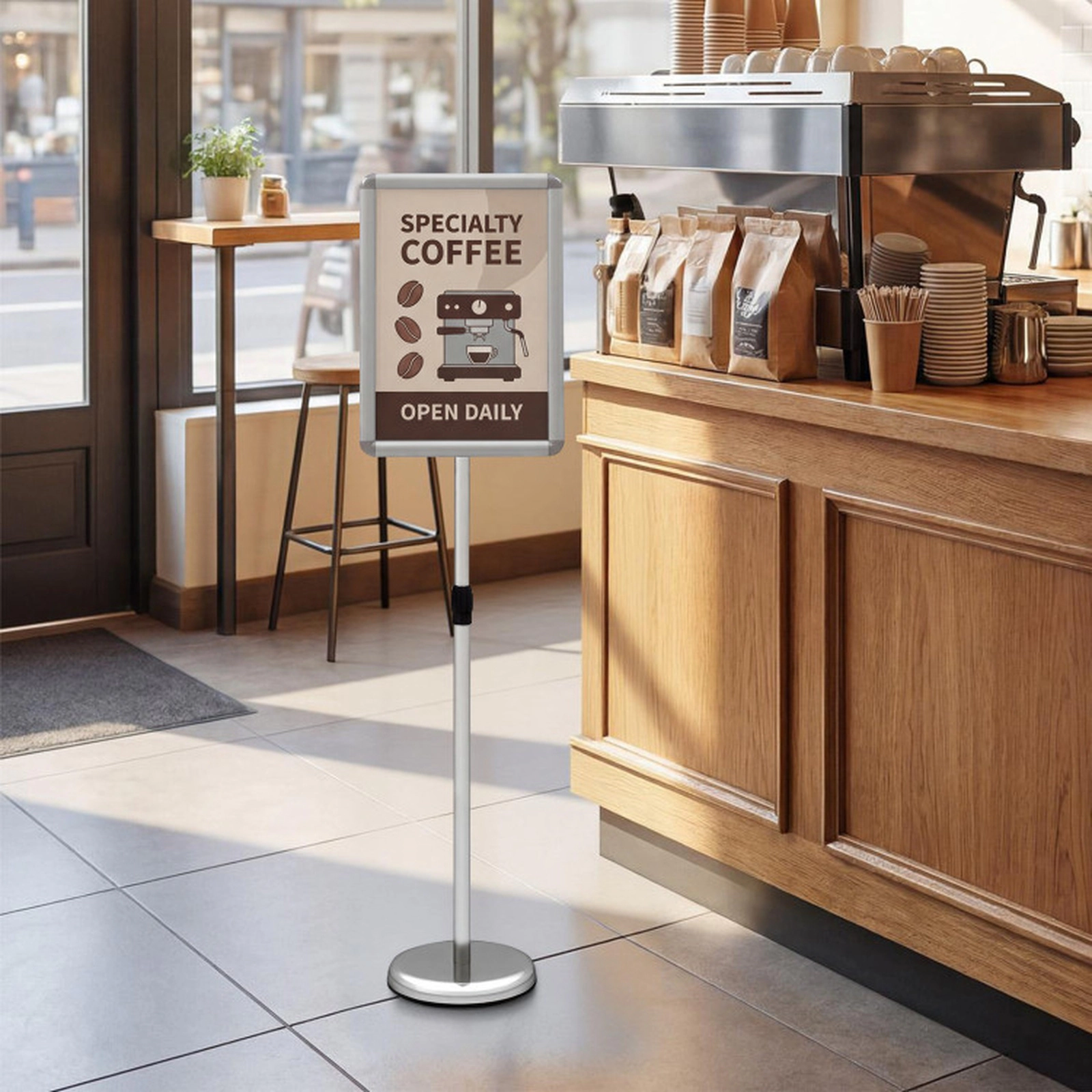 SUGIFT Height 11 x 17-in Sign Holder Stand with Snap-Open Frame for Desks 34.5-54-in Vertical Height Black/Silver