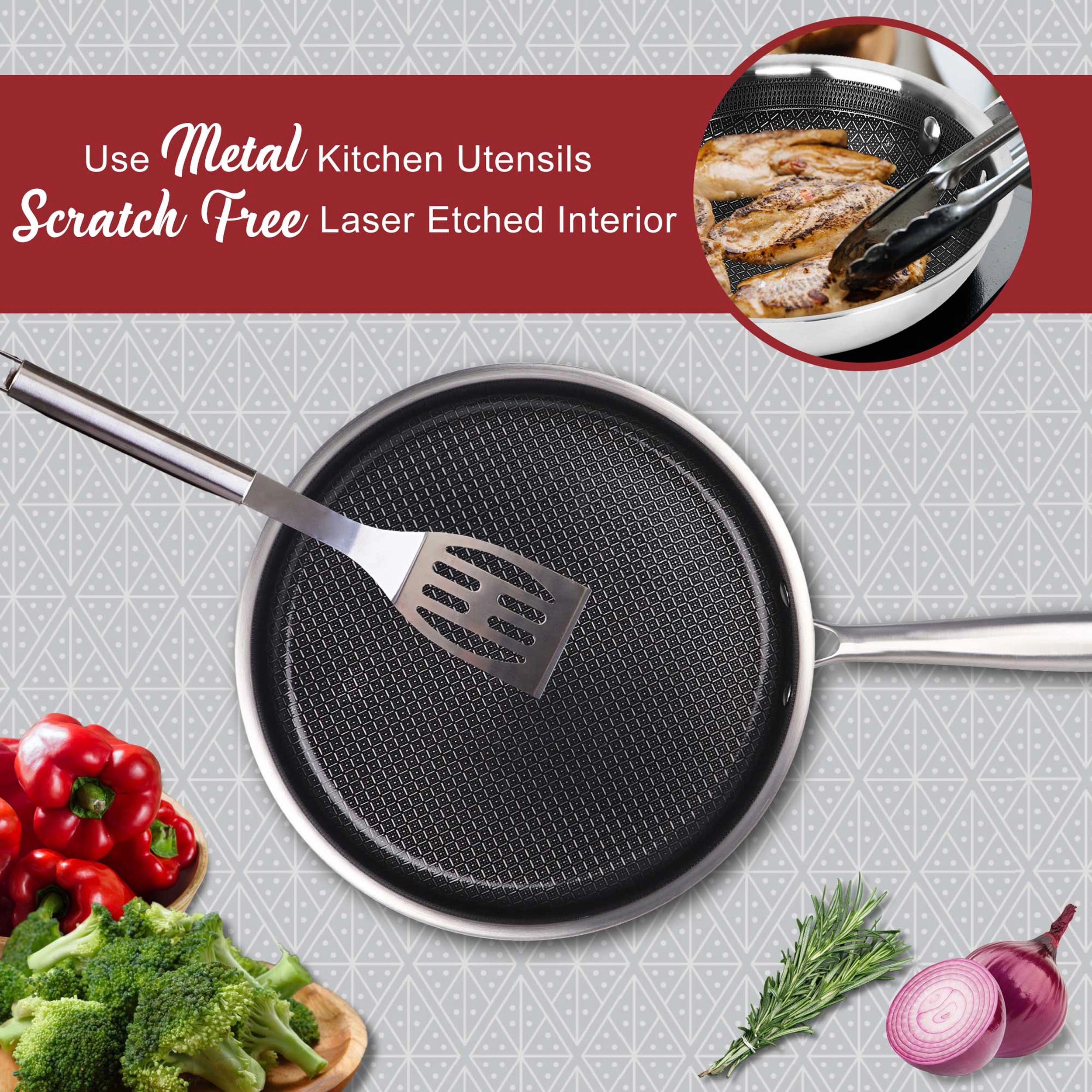 Brentwood 11 inch Hybrid Non-Stick Stainless Steel Deep Saute Pan with Glass Lid