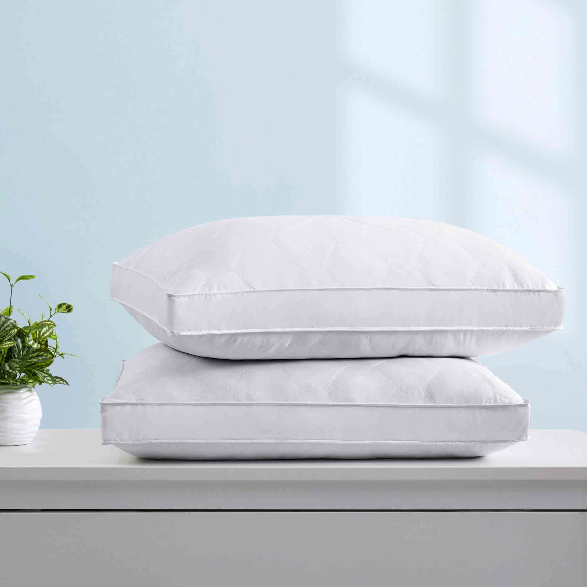 PEACENEST Curved Quilted High Loft Goose Feather Pillow Set