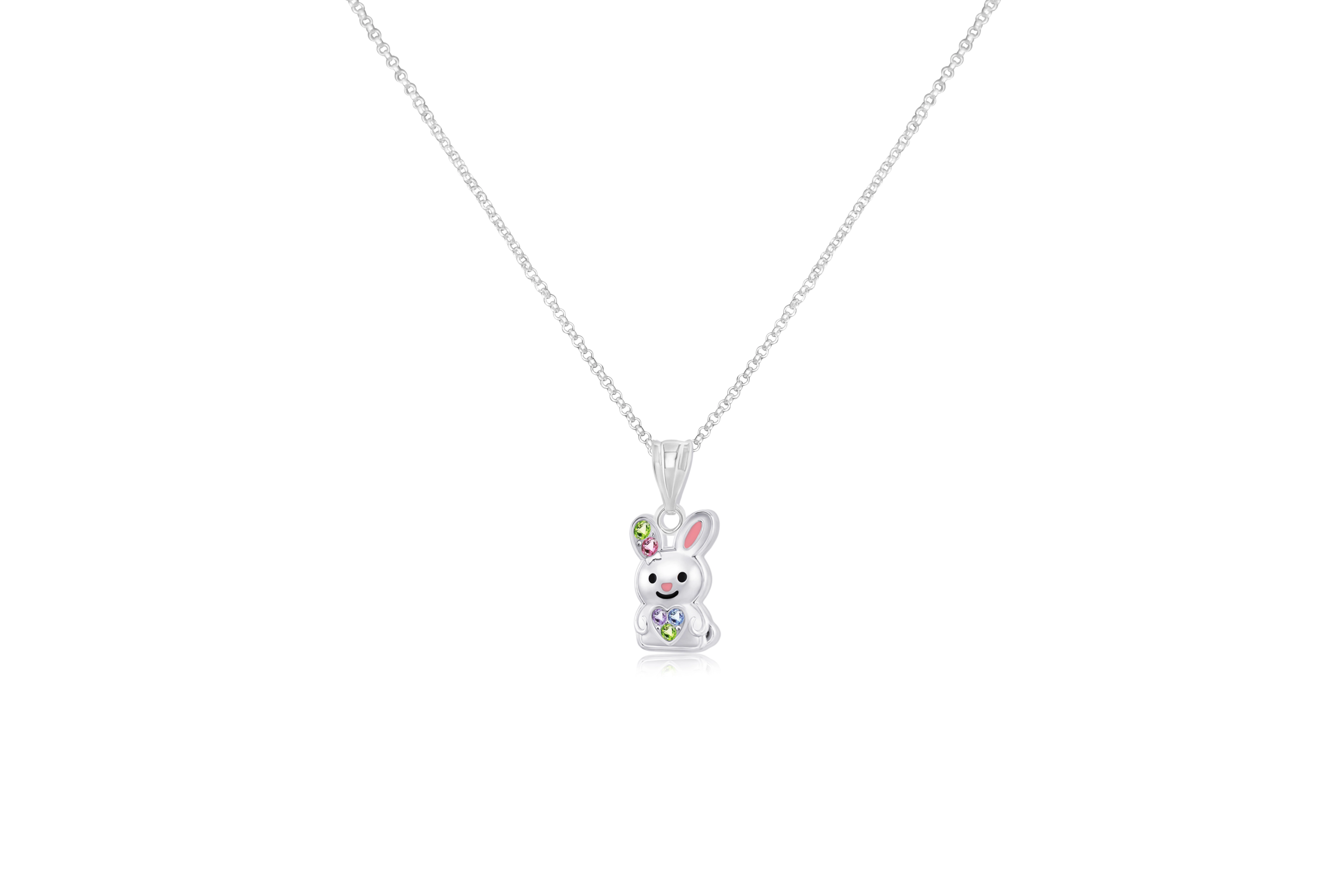 CHANTEUR Girls Bunny Pendant Necklace - White Gold Tone, Adjustable 15" Chain with 4" Extender