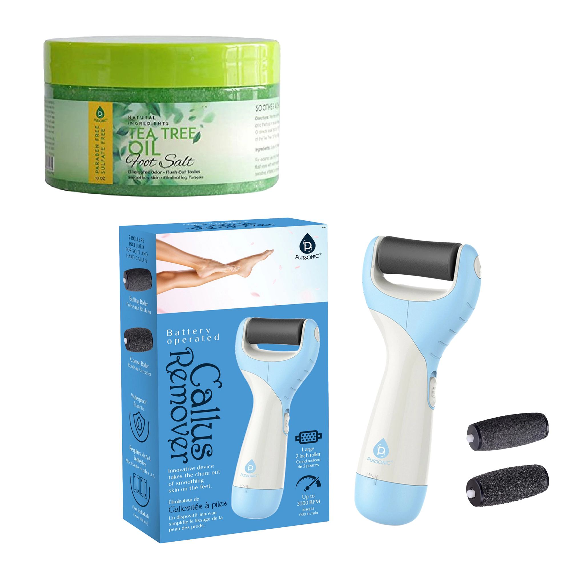 Pursonic Unisex Foot Care & Pedicure Essentials Bundle Tea Tree Oil Foot Salt & Pedi Perfect Foot File