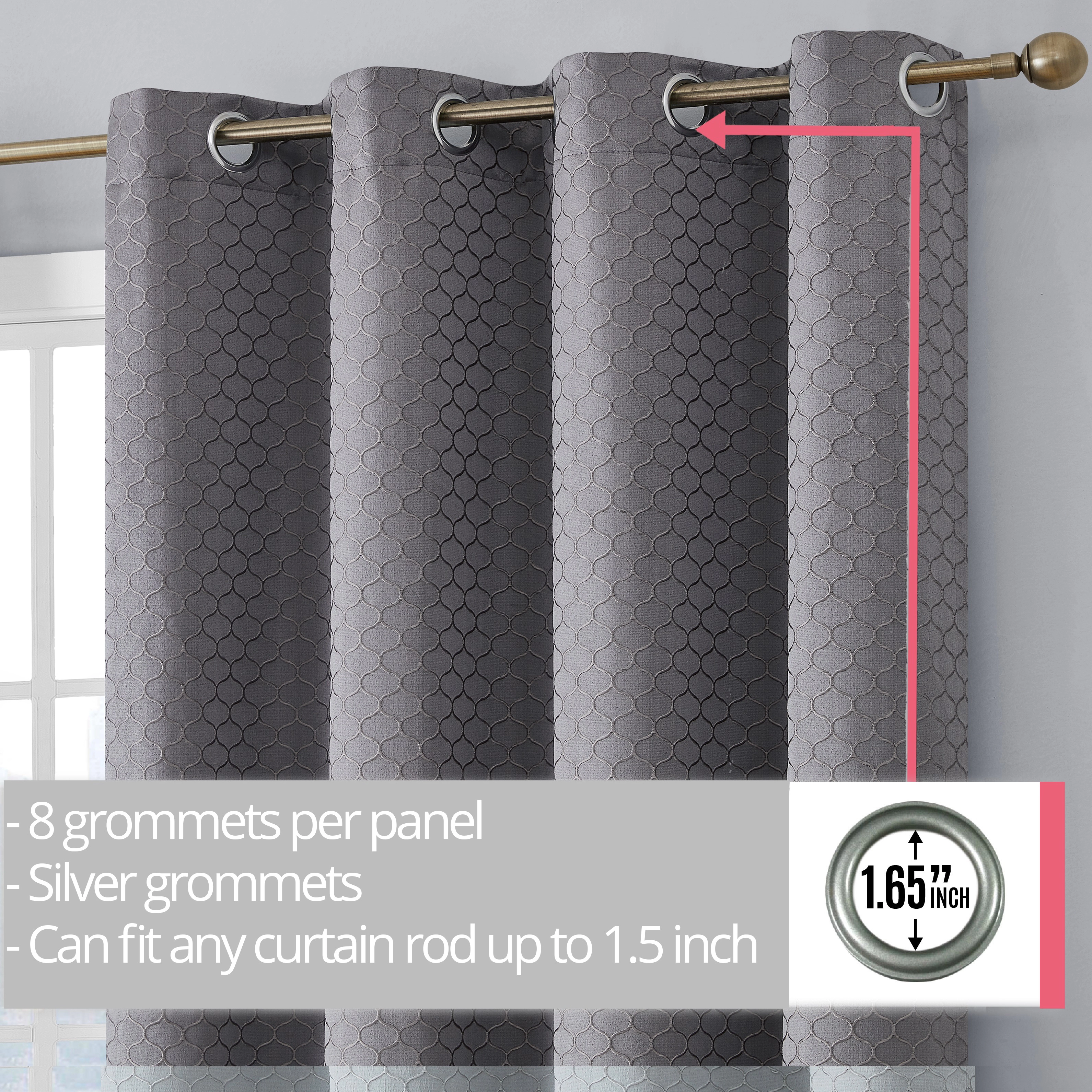 HLC.ME Siena Pattern 100% Total Blackout Thermal Insulated Lined Window Curtain Drapery Grommet Panels - Set of 2