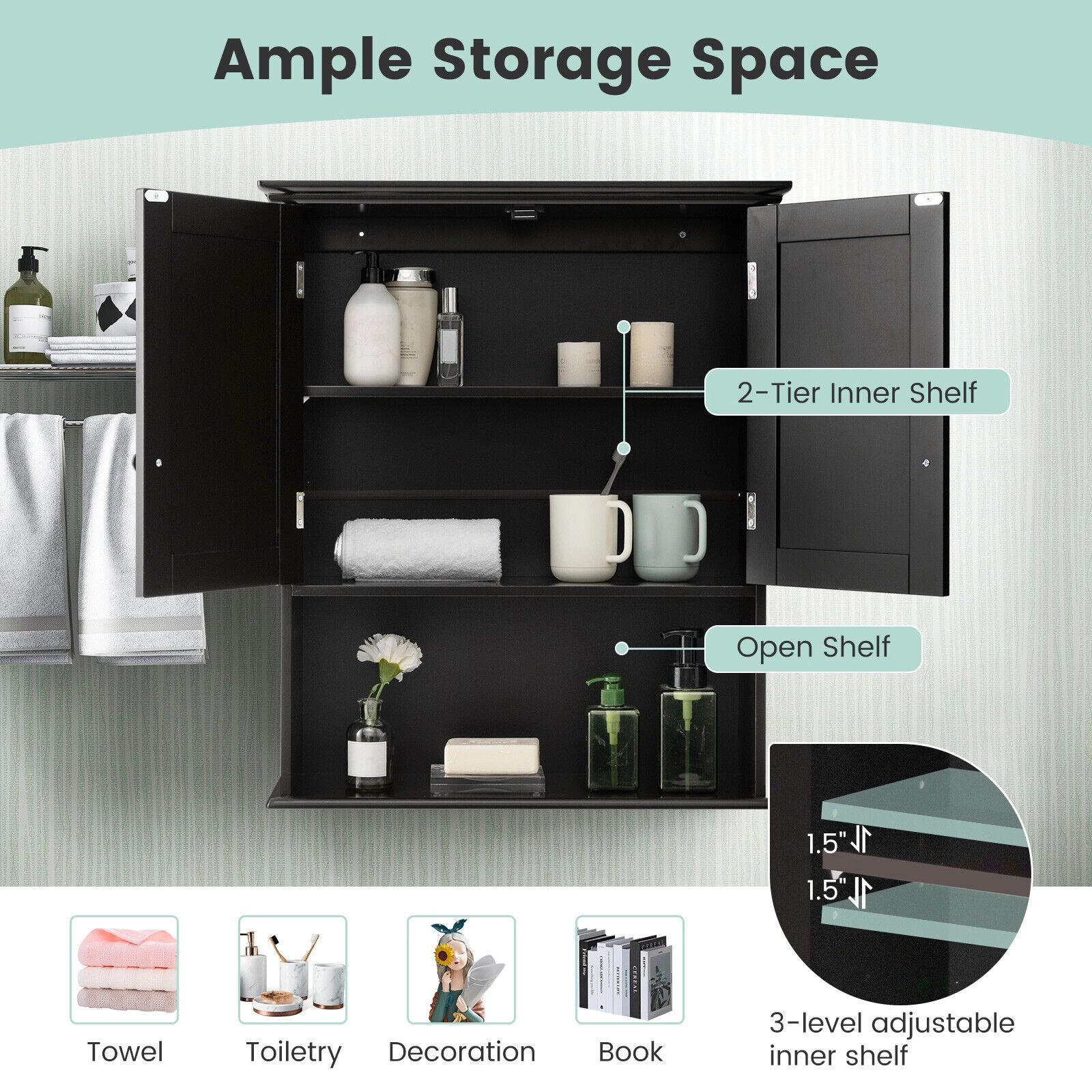 SlickBlue Freestanding Bathroom Cabinet with MDF Storage Shelves