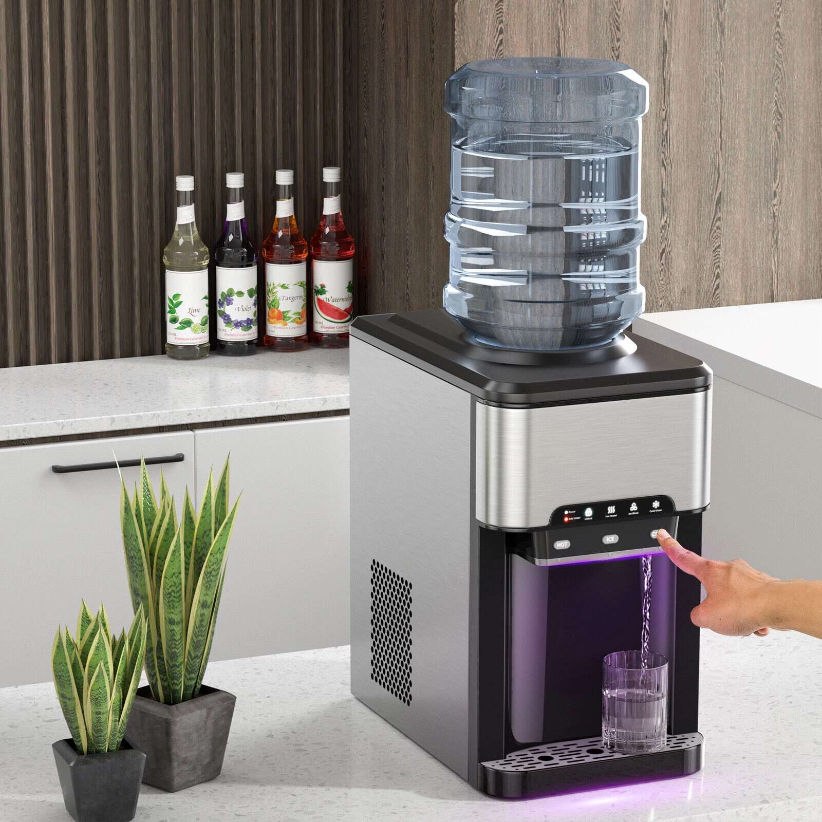 SUGIFT Silver 3-in-1 Hot and Cold Water Cooler Dispenser with Built-In Ice Maker and Child Lock