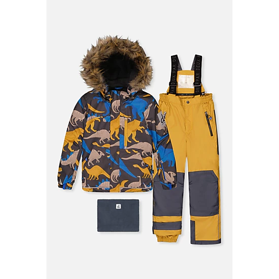 Deux par Deux Boys Dinosaur Print Two Piece Play Snowsuit with Hooded Jacket and Snow Pants