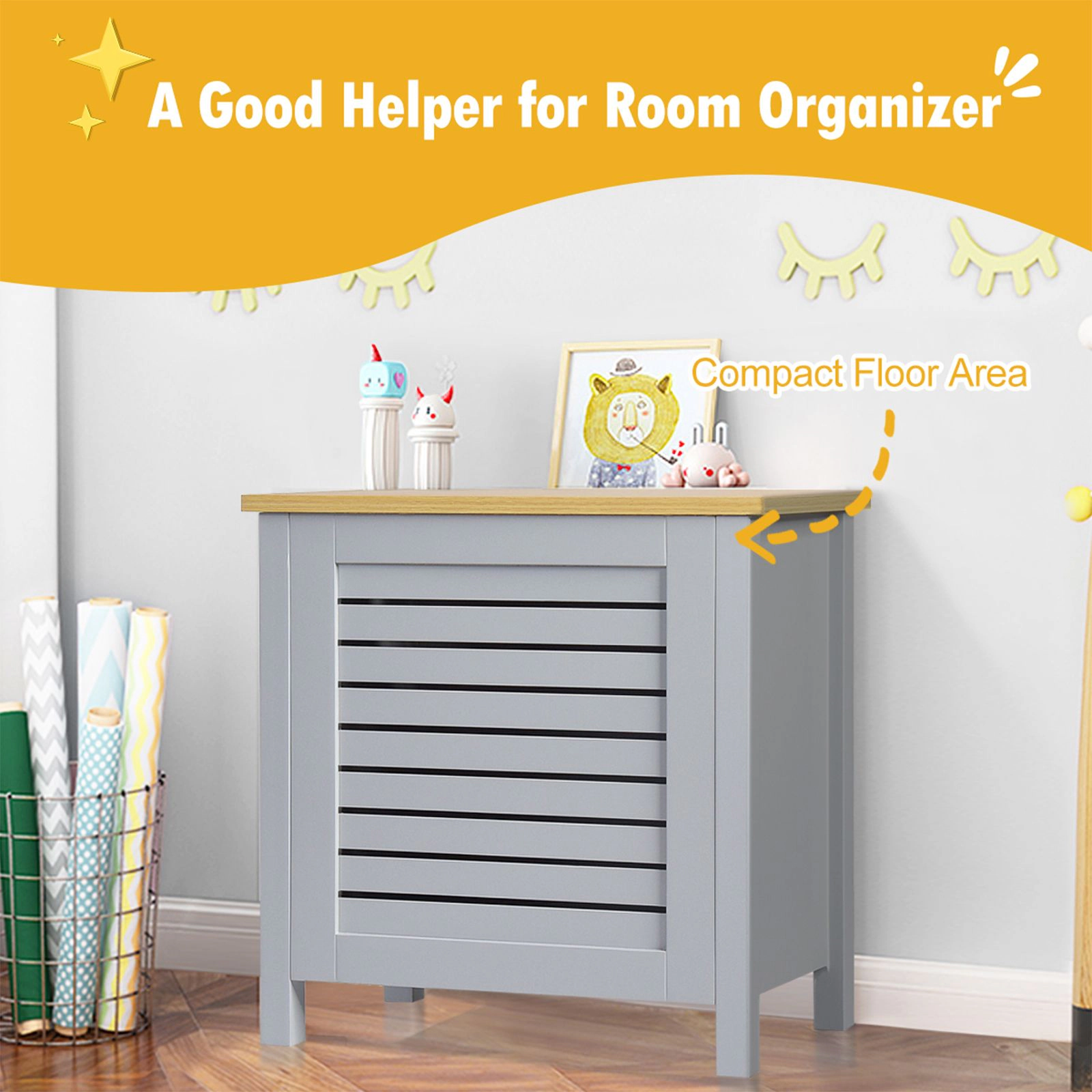 SlickBlue Kids Toy Storage Box with Lid and Wood Grain Design