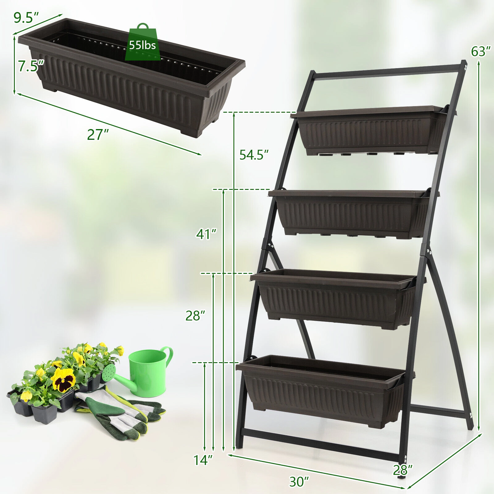 SlickBlue Outdoor 4-Tier Vertical Raised Garden Bed Planter