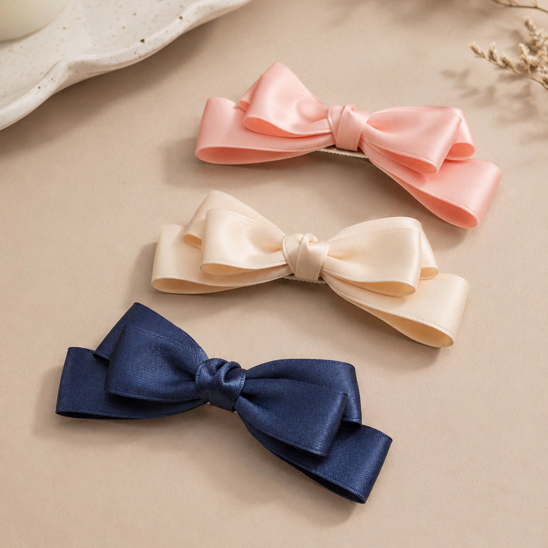 Puttisu Girls 2-Piece Large Double Bow Clip Set
