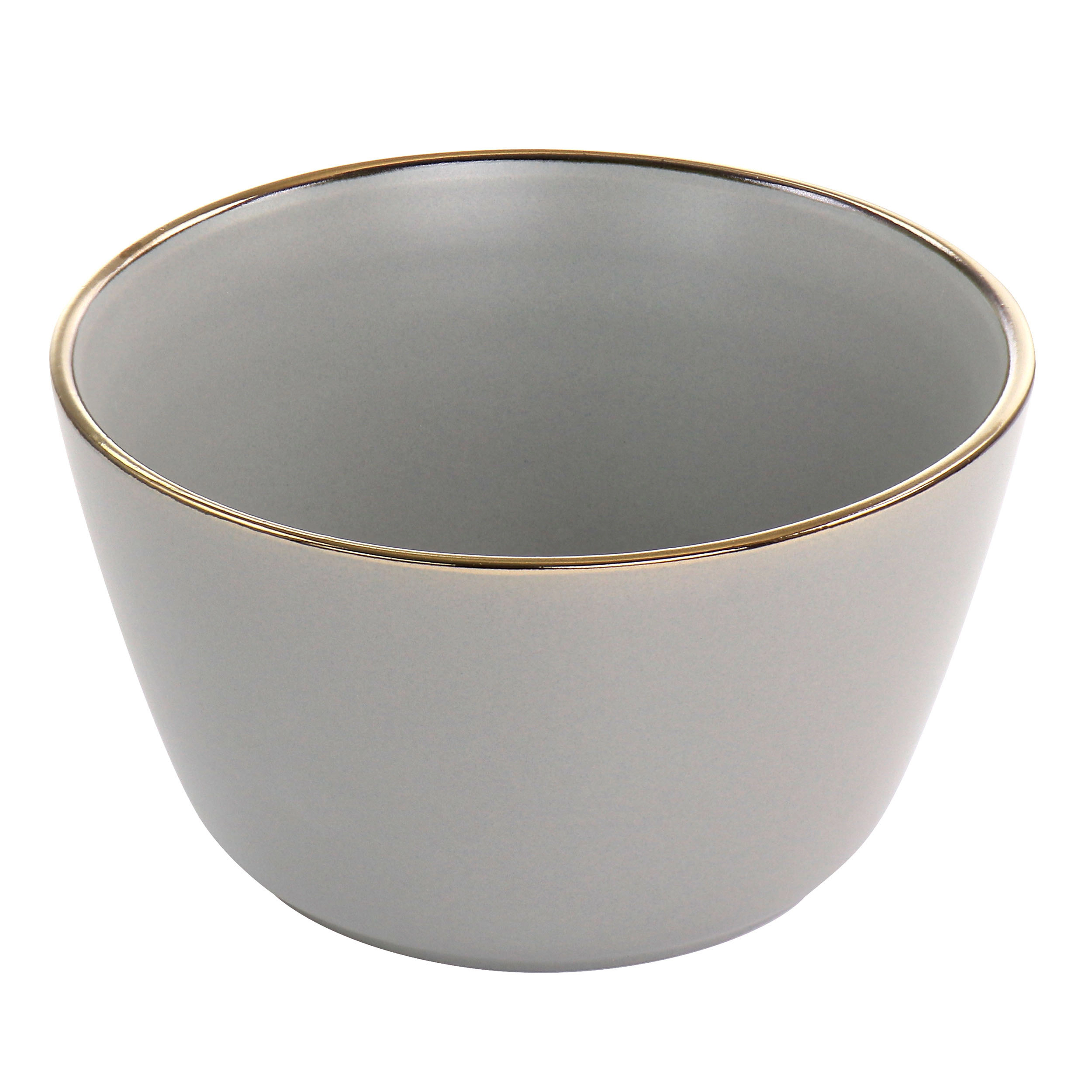 Elama Louis 16 Piece Stoneware Dinnerware Set in Matte Slate with Gold Rim