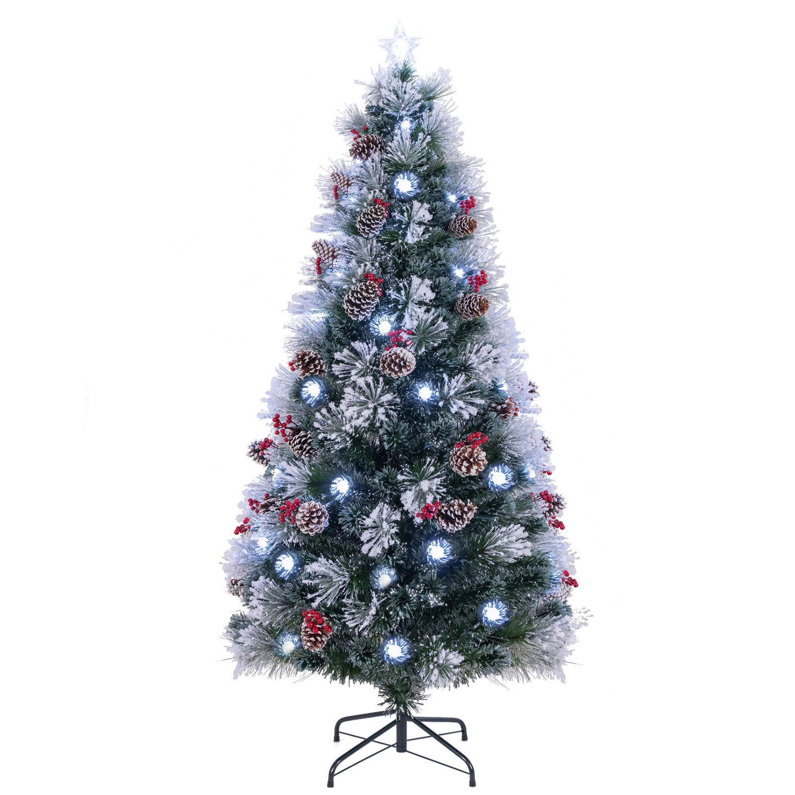 SlickBlue Pre-Lit Flocked Christmas Tree with Red Berries