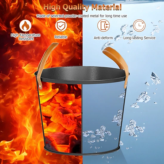 SUGIFT Set of 2 Powder Coated Wood Handles 11.5 Gal 5.8 Gal Metal Fireplace Ash Buckets 17.5-in x 17.5-in x 14-in Black