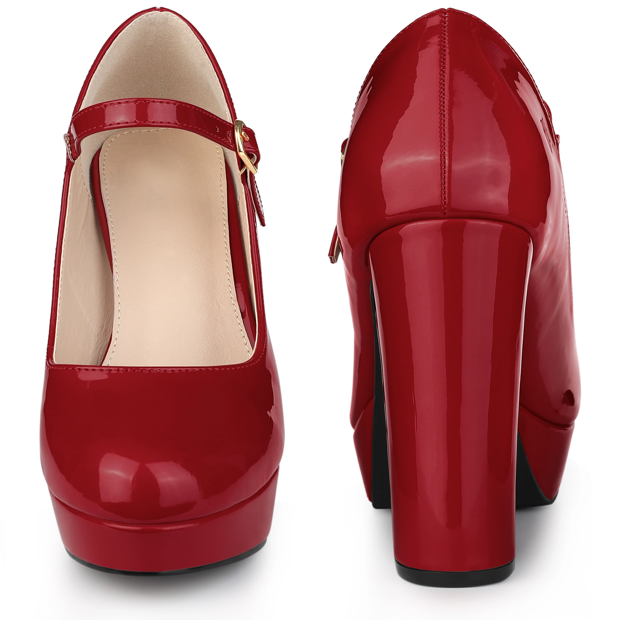 BLISSFUL STEP Women Chunky Heel Platform Round Toe Ankle Strap Mary Janes Pumps