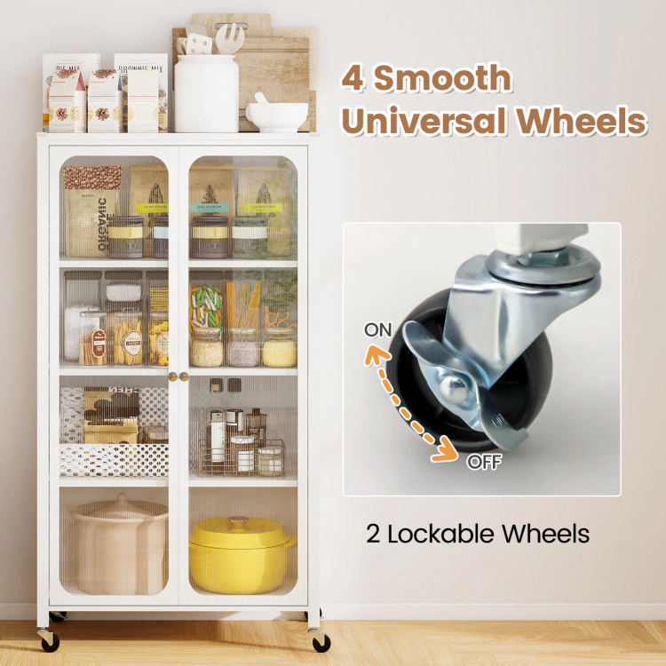 Hivvago 58 Inches Bookcase with Adjustable Shelves and Lockable Wheels-White