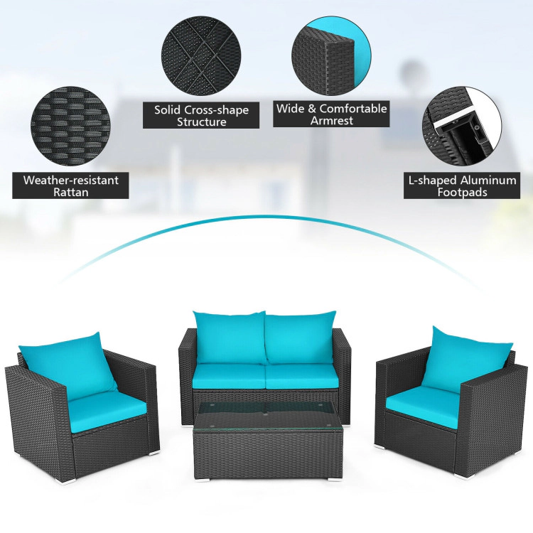 Hivvago 4 Pieces Patio Rattan Conversation Set With Padded Cushions