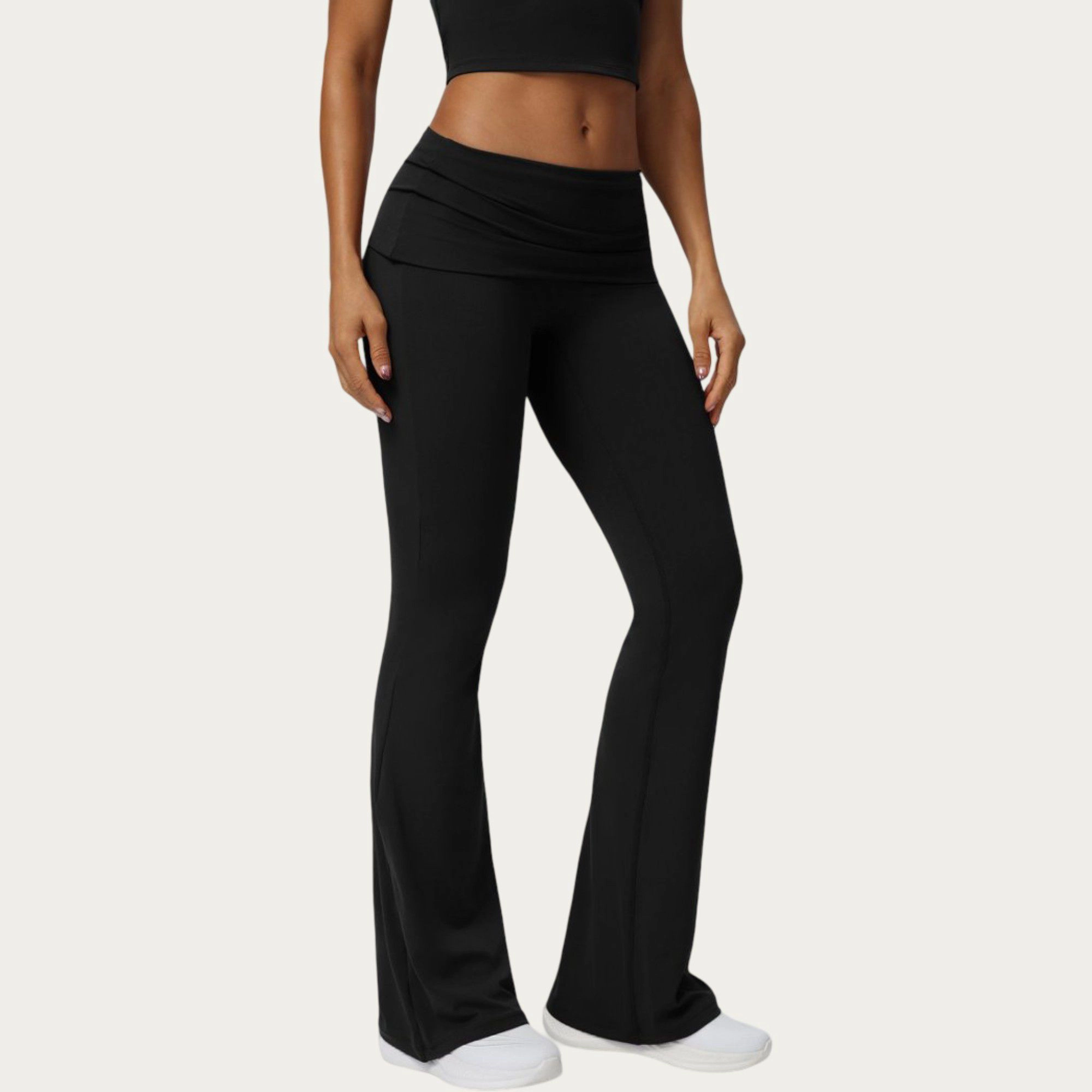 Anna-Kaci Active Women's Foldover Waist Flare Leggings with Smooth Stretch Knit Fabric