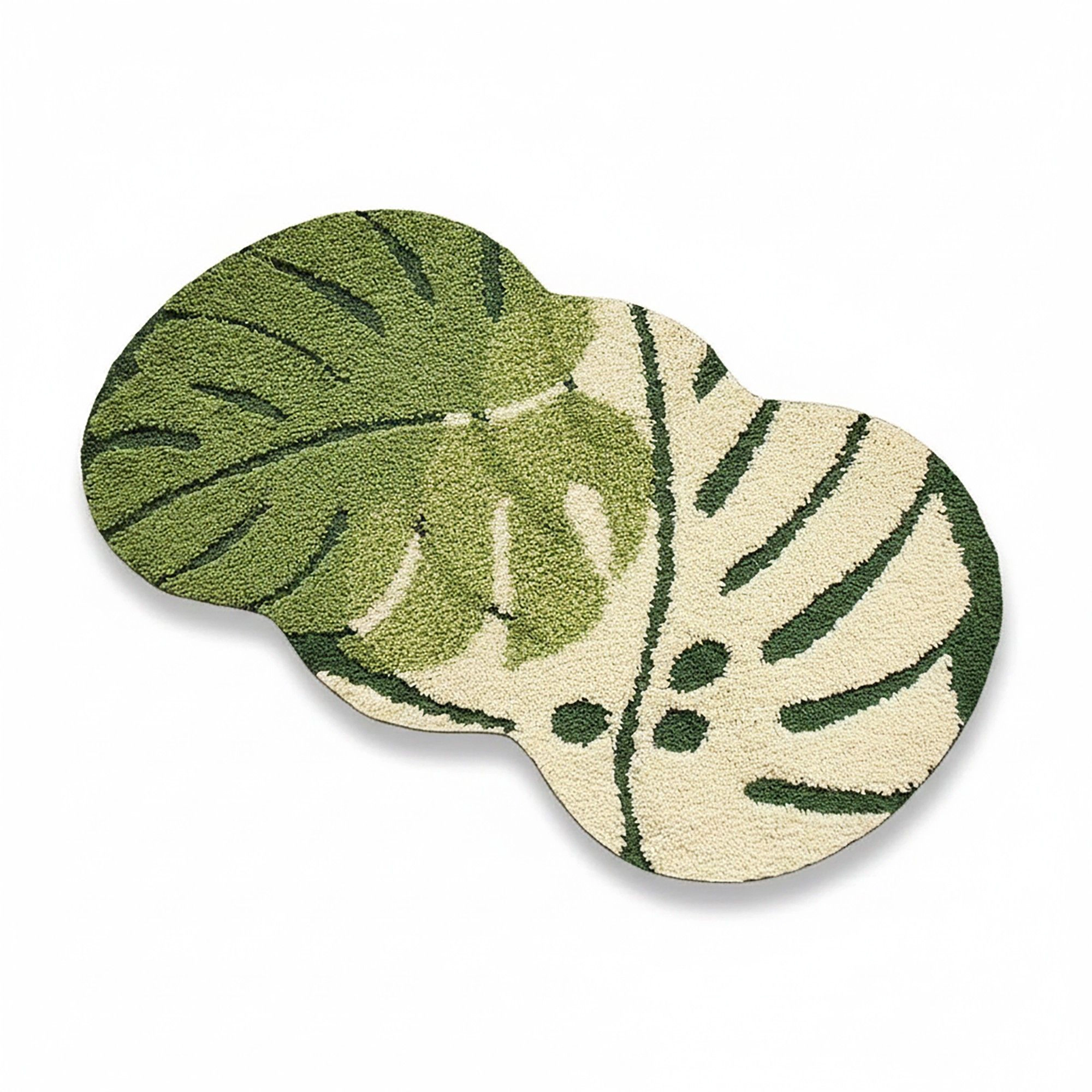 Alilang Unisex Tufted Floor Mat with Tropical Leaf Pattern Non Slip Backing Soft Plush Decorative Indoor Entryway Bathro