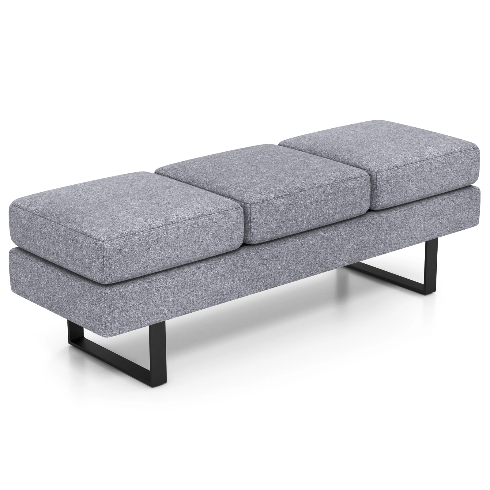 SUGIFT Waiting Room Bench Seating Long Bench with Metal Frame 660-Lb Capacity 3-Seat Faux Linen Cushion Gray/Black
