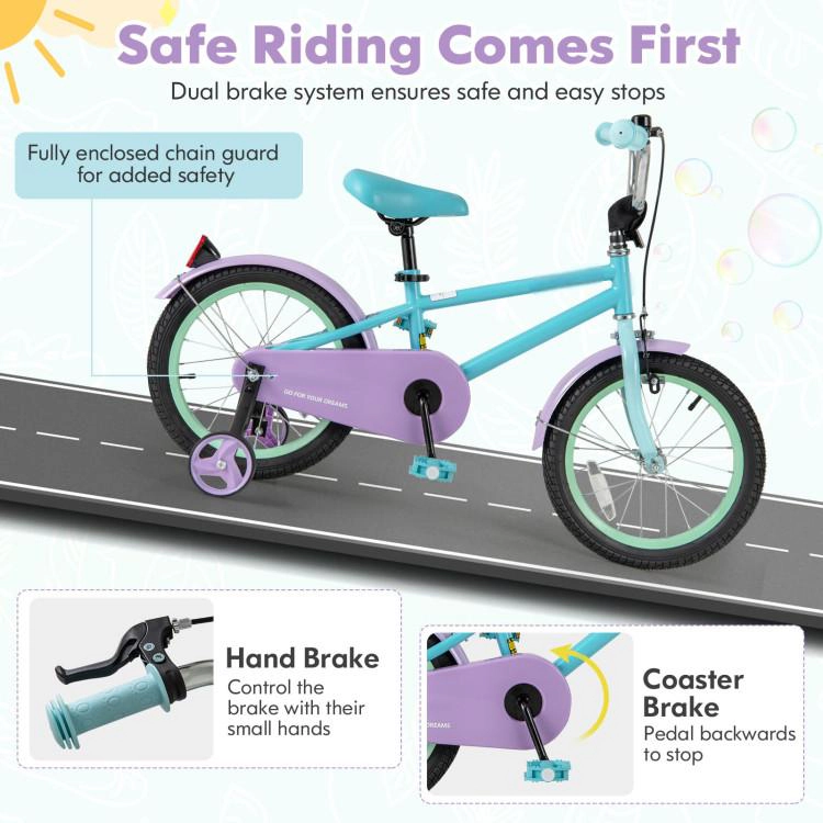 SUGIFT Blue Adjustable Handlebar Saddle and Training Wheels Kids Bike
