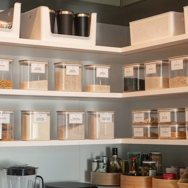 OU Airtight Food Storage Container Set 16pc, Clear Plastic Container w/ Leak Proof Bamboo Lid Stackable Pantry Organizer