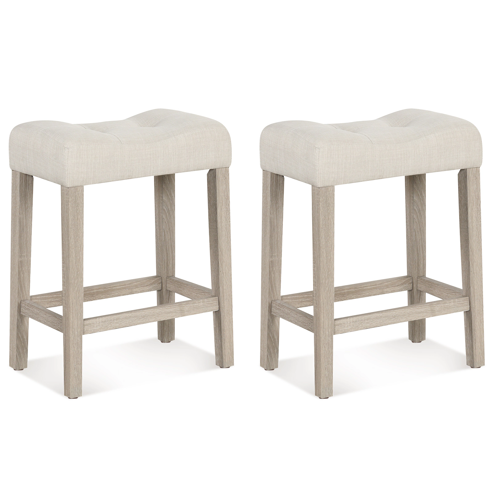 SUGIFT Set of 2 Upholstered Counter Height Bar Stools Curved Saddle Seat 330-lb Capacity 24-in Tall Light Gray/Brown