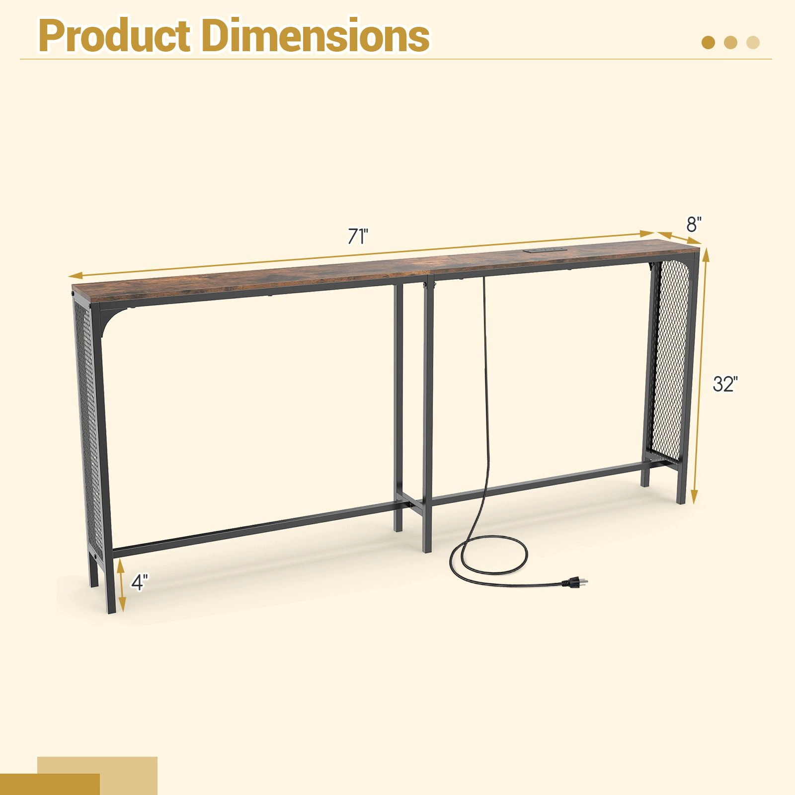 SlickBlue Long Narrow Console Table with Charging Station