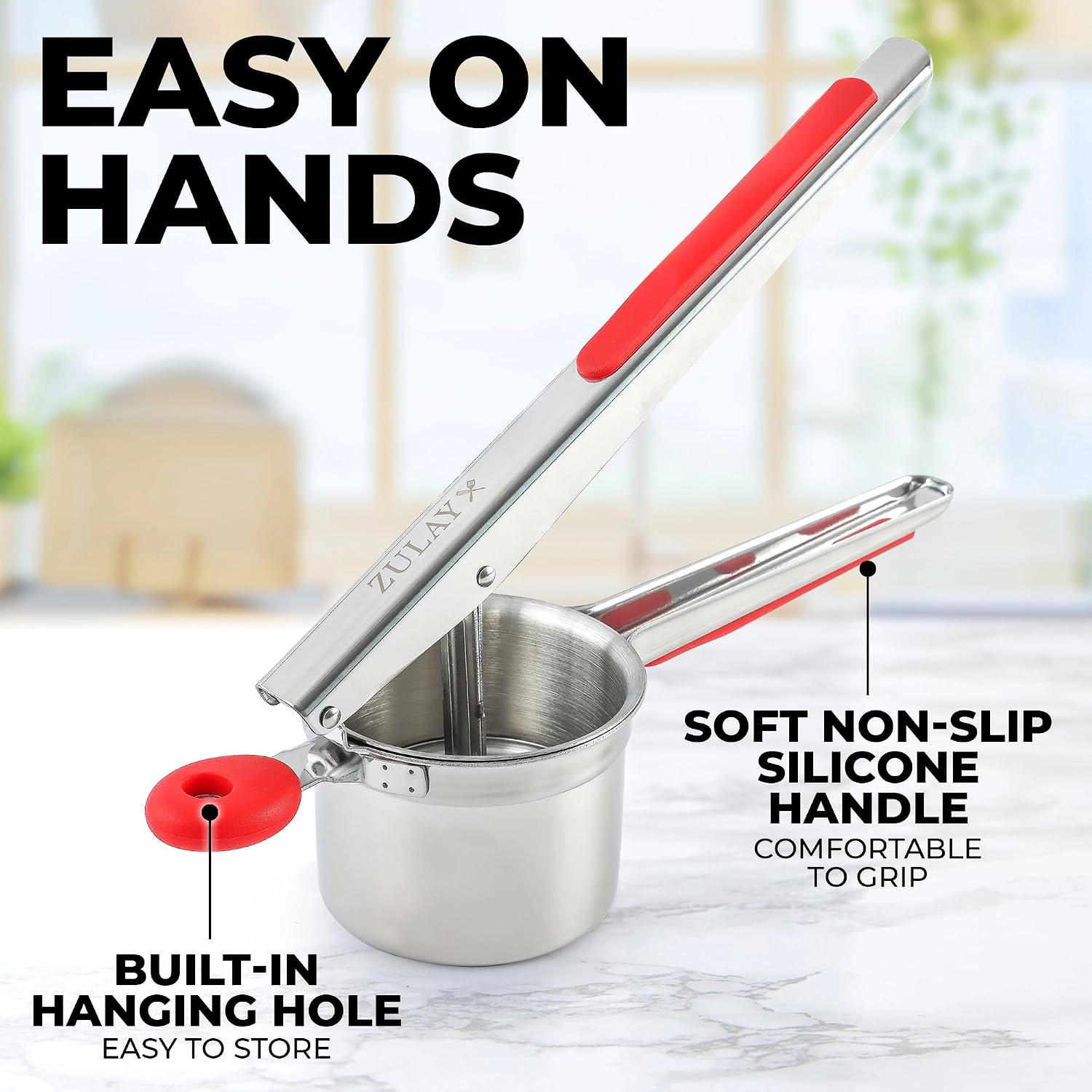 Zulay Kitchen Premium Large 15oz Potato Ricer, Heavy Duty Professional Stainless Steel Potato Masher and Ricer, 3 Disc