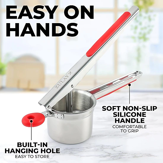 Zulay Kitchen Premium Large 15oz Potato Ricer, Heavy Duty Professional Stainless Steel Potato Masher and Ricer, 3 Disc