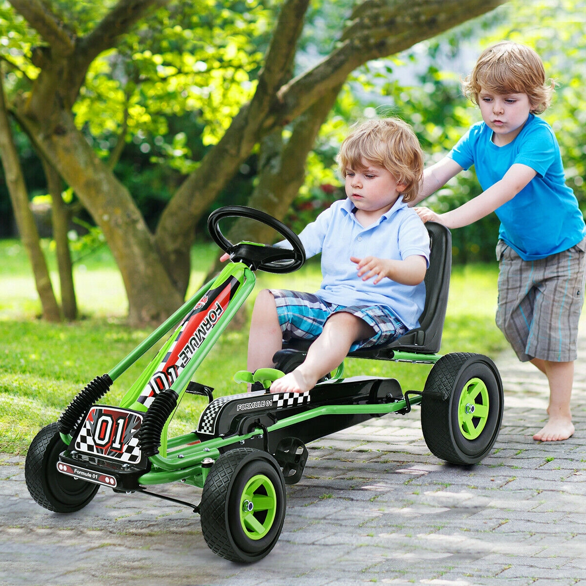 SUGIFT 4-Wheel Kids Ride On Pedal Powered Go Kart Racer Car 66-lb Capacity Ages 3+ Green