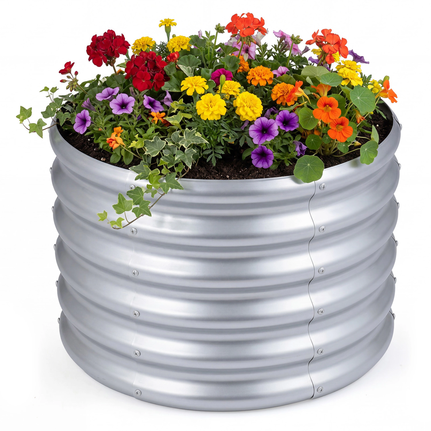 LJG Round Galvanized Raised Garden Bed with Open-Ended Base