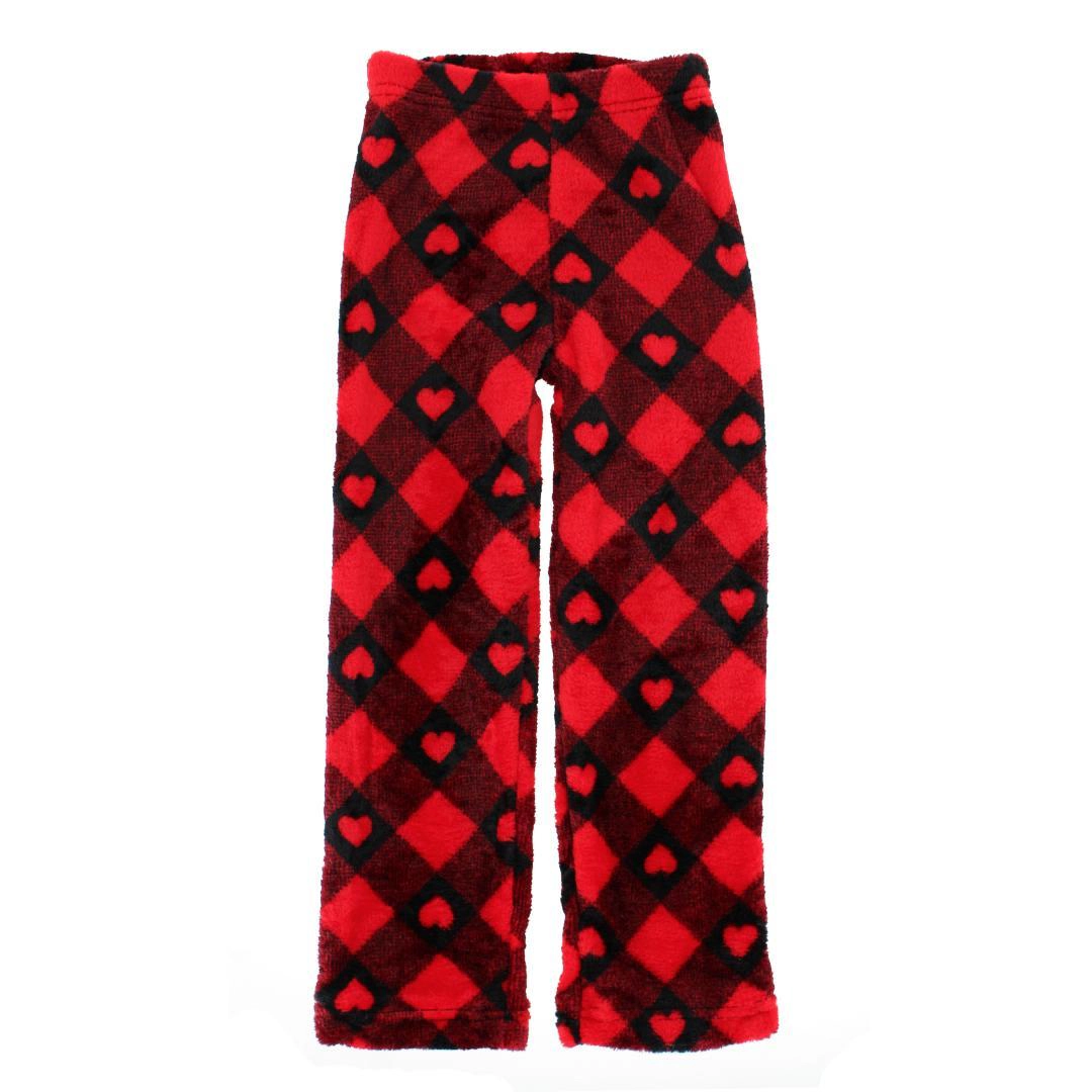 5 More Minutes Girls Buffalo Check Hearts Love Pant Plush Lounge Set