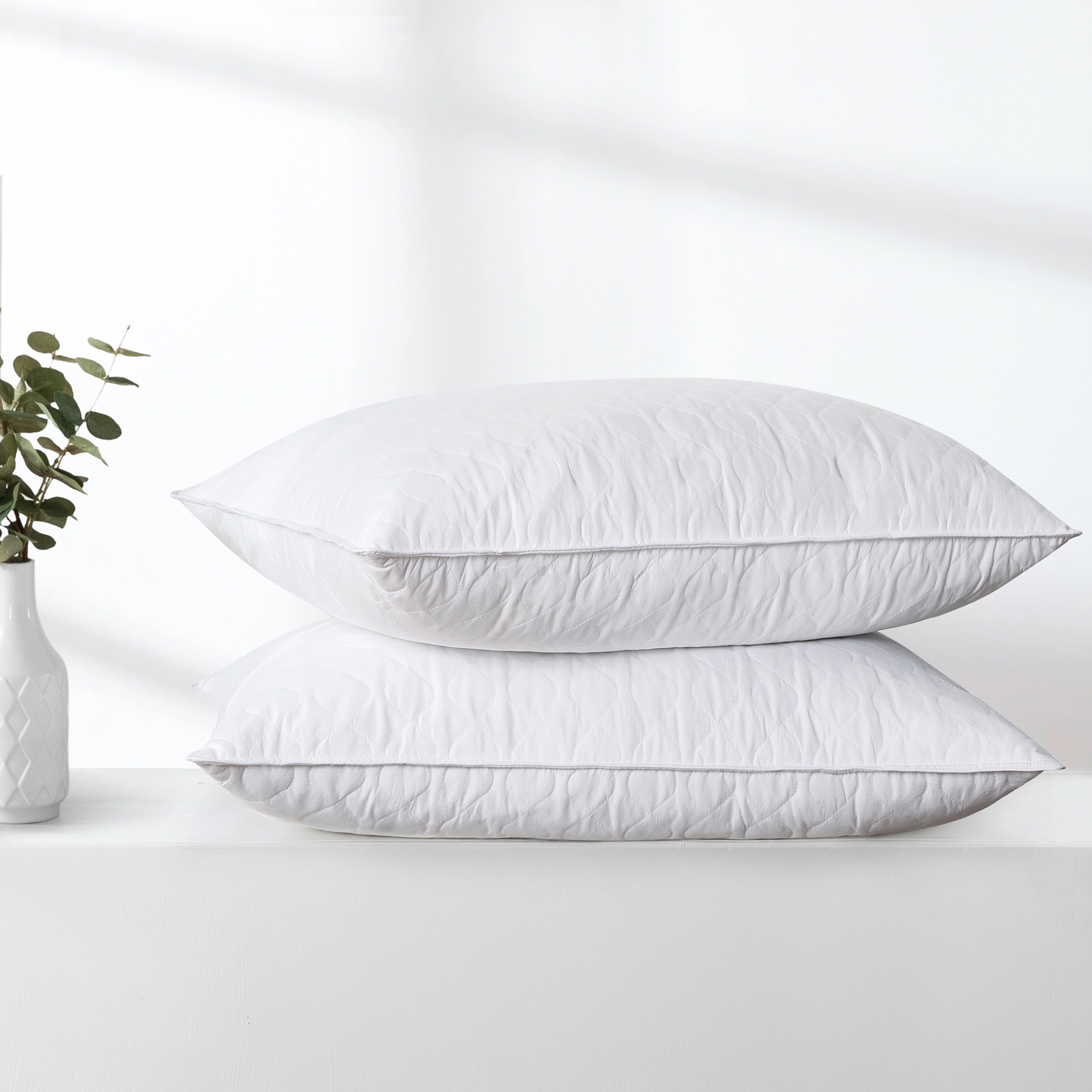 PEACENEST Quilted Goose Feather Pillow Set Soft Comfortable Bed Pillows