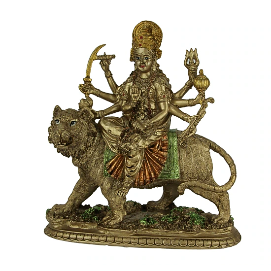 Zeckos Durga Supreme Hindu Goddess Riding On Tiger Statue, Color: Gold ...