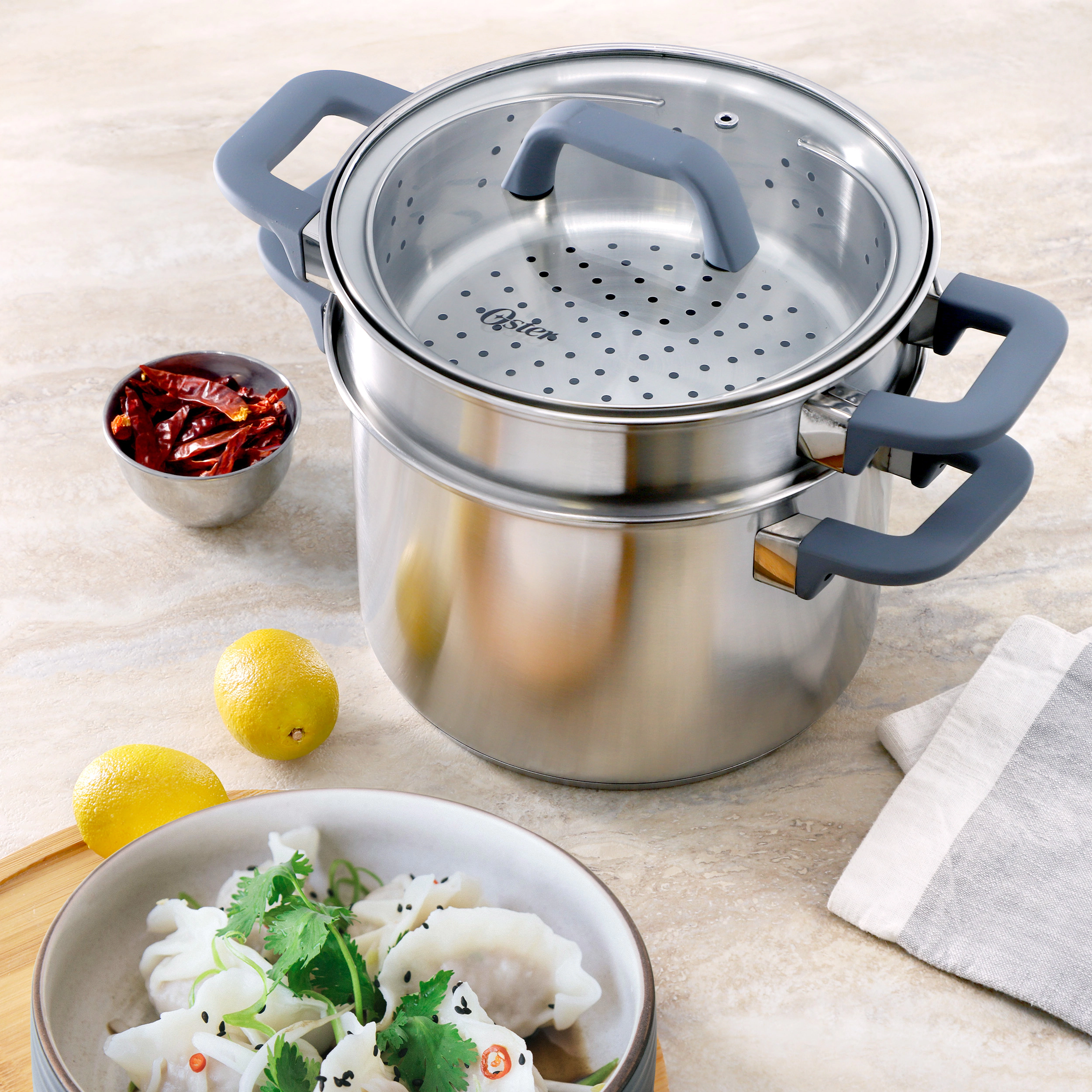 Oster Beauford 4 Piece 5 Quart Stainless Steel Stock Pot with Inserts